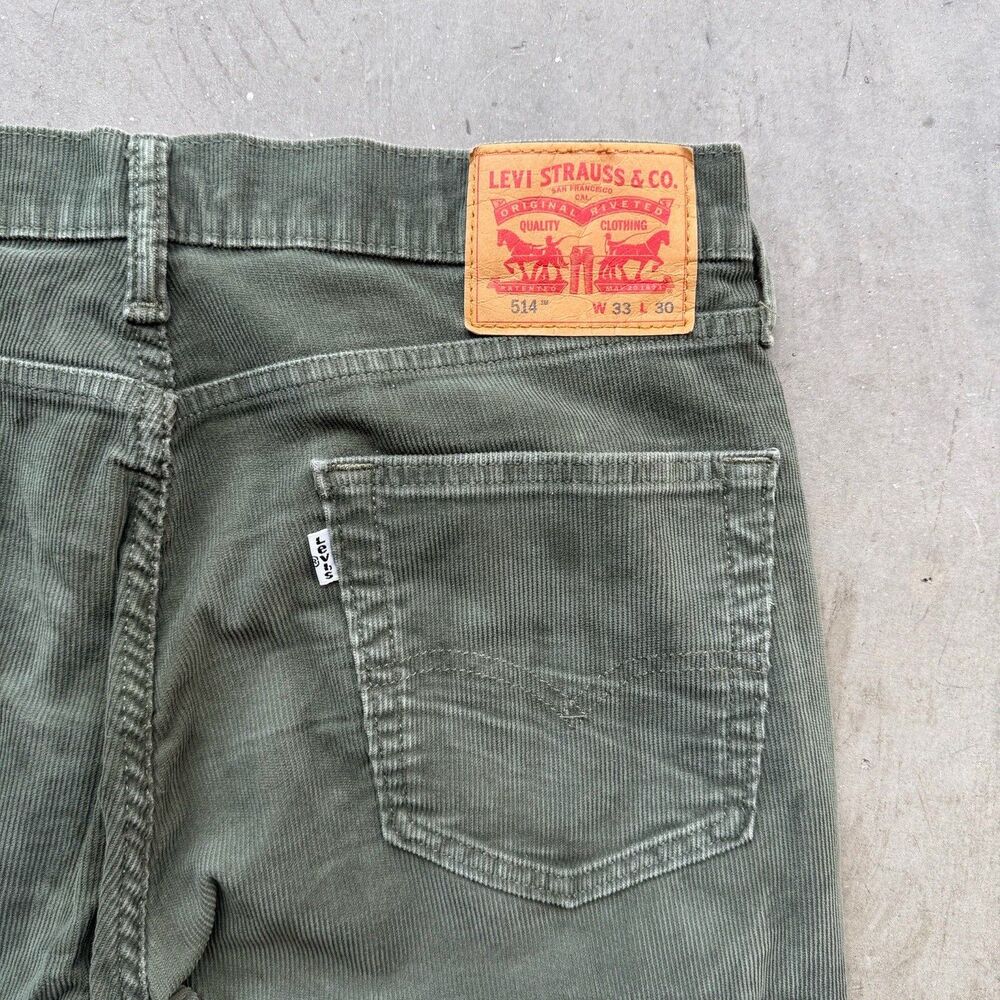 Levi's 514 Y2K Corduroy Pants Mens 33 x 30 Straight Fit Green 5-Pocket Preppy - Picture 6 of 12